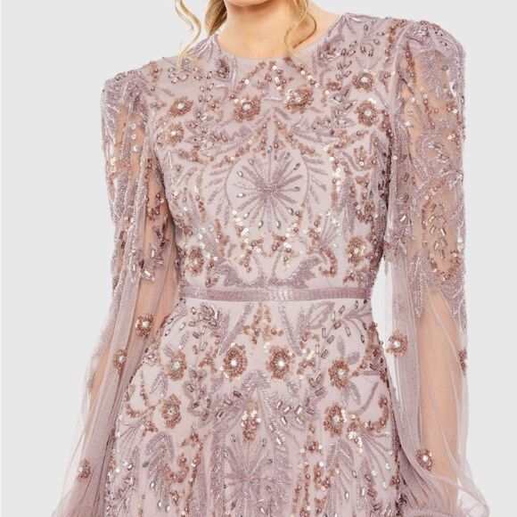 MAC DUGGAL $798 93930 Purple Puff Sleeve Embellished A Line Gown Dress - Picture 3 of 14